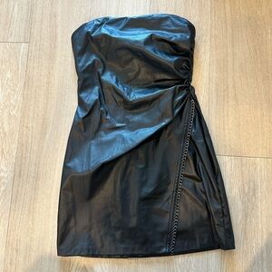 Zara Black Faux Leather Strapless Dress with Chain Detail